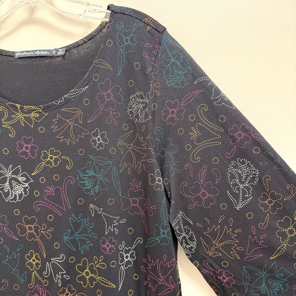 Gudrun Sjoden Drawstring Tunic Top Flare Sleeve Pockets Black Multi Size M - Picture 4 of 10